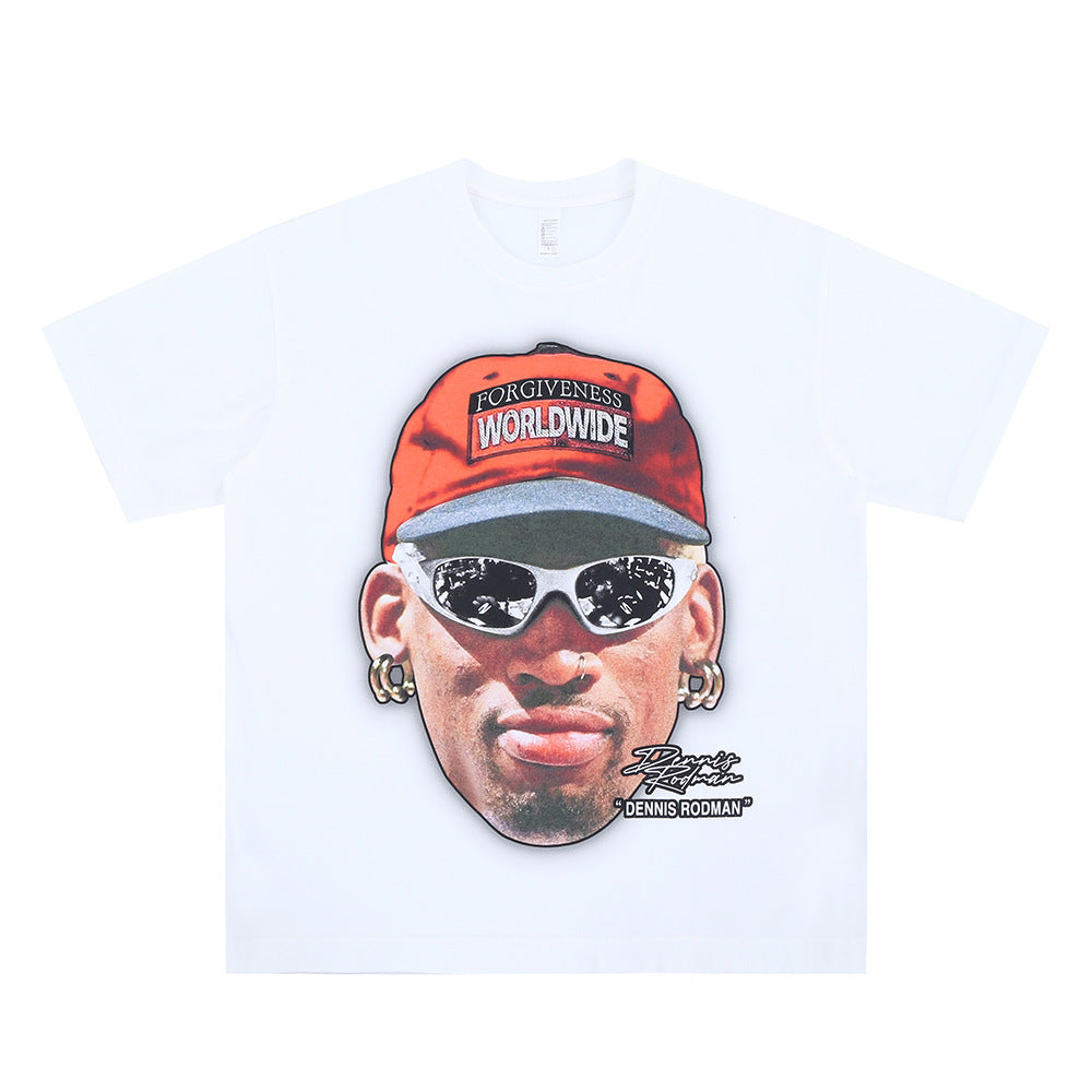 Vic Streetwear Summer Portrait Print Crew Neck Short Sleeve T-Shirt