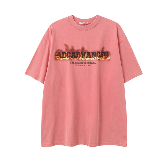Ye T Shirt Summer Vintage Hip Hop Flame Print Short Sleeve T-Shirt