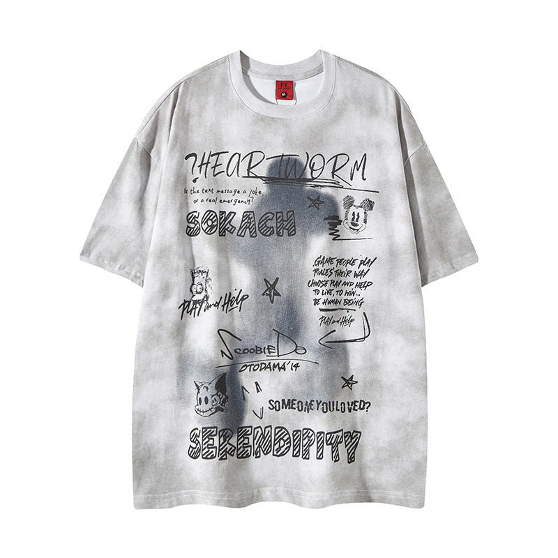 New York Hip Hop Style Vintage Alphabet Print Crew Neck Short Sleeve T-Shirt