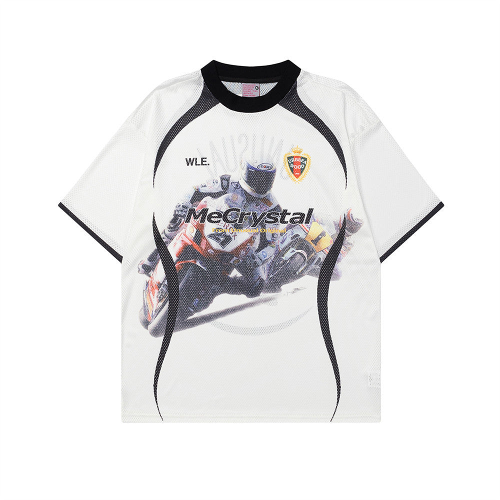 Racing oversized t shirt locomotive racing character print short sleeve t-shirt
