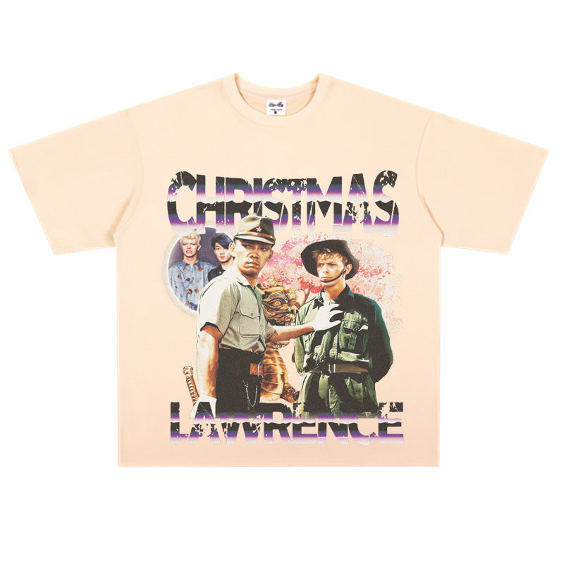 Film Star T Shirt Happy Christmas on the Battlefield Loose Retro Street Cotton T-shirt