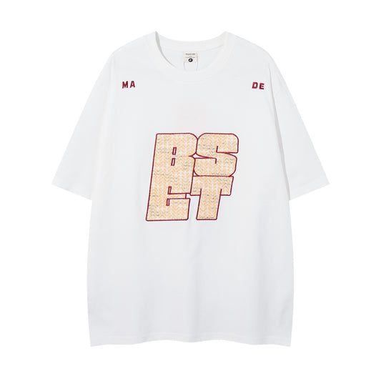 Distorted vintage embroidered alphabet short sleeve t-shirt summer