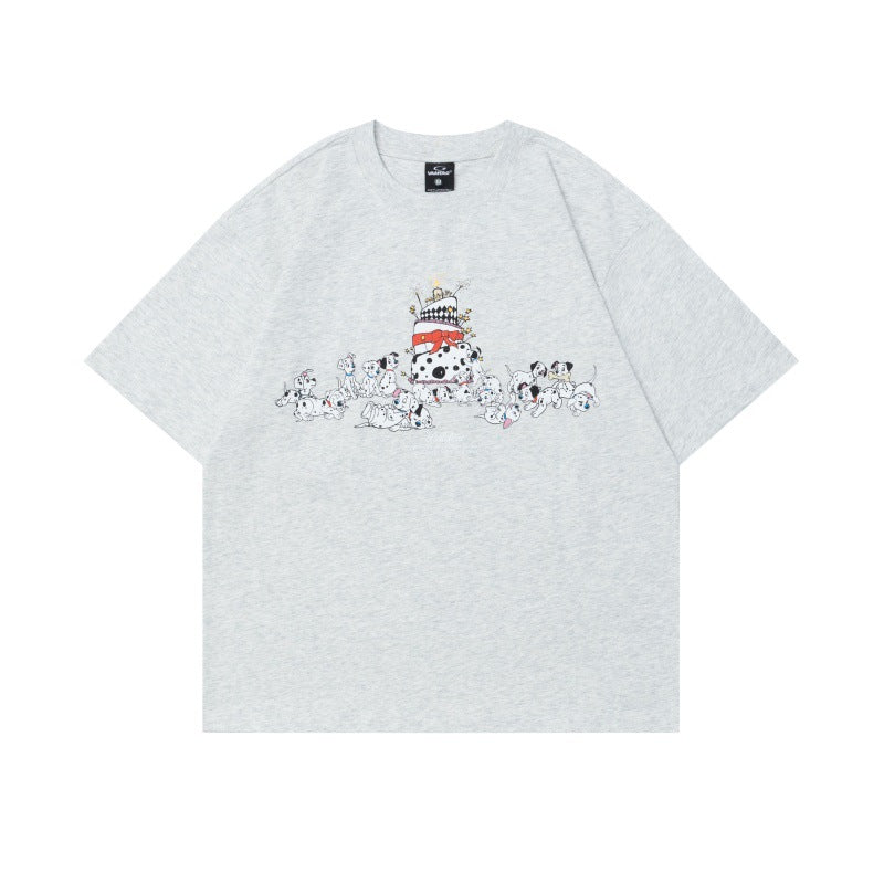 US drip outfits Summer Vintage Spotted Doggy Alphabet Casual Loose Short Sleeve T-Shirts