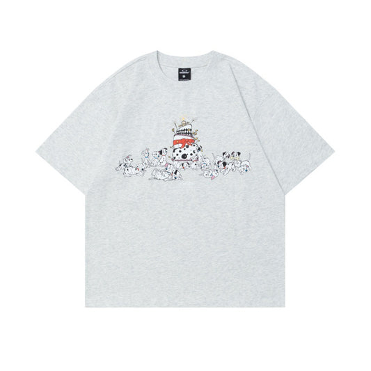 US drip outfits Summer Vintage Spotted Doggy Alphabet Casual Loose Short Sleeve T-Shirts