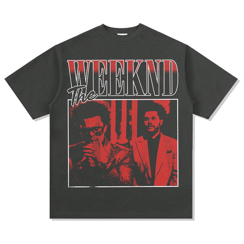 New york hip hop shop weeknd print short sleeve hip hop loose t shirt