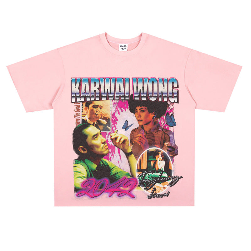 Film Star T Shirt Short Sleeve American Retro Loose round Neck T-shirt for Men and Women