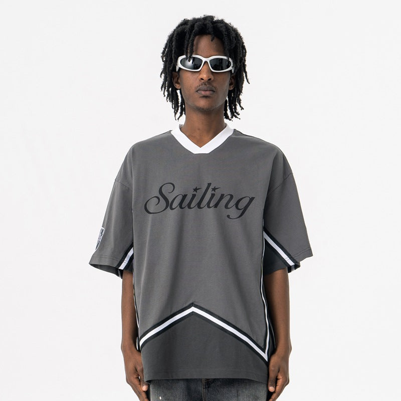 Vintage 90s Hip Hop Clothing Summer Vintage V-Neck Loose Short Sleeve T-Shirt