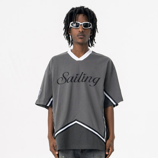 Vintage 90s Hip Hop Clothing Summer Vintage V-Neck Loose Short Sleeve T-Shirt