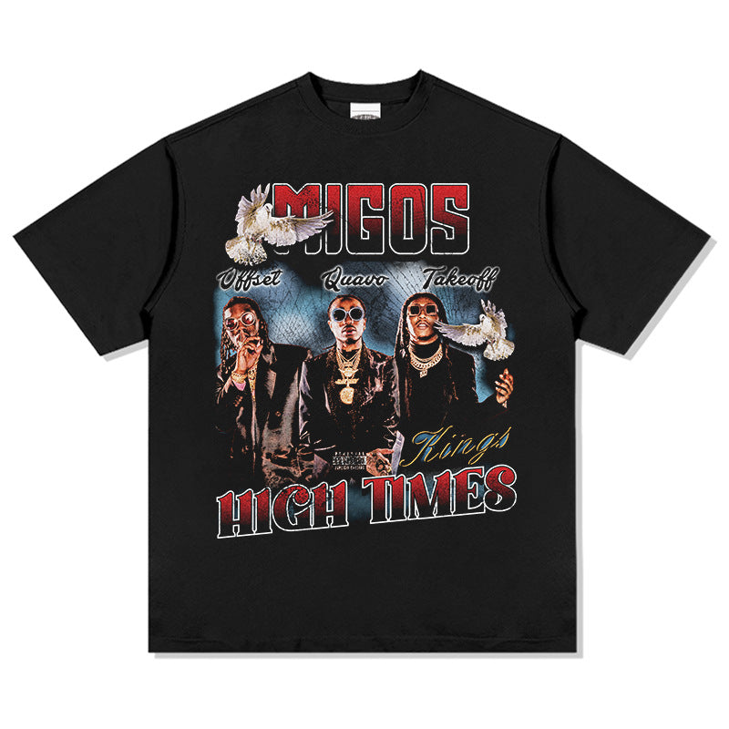 Cool t rapper hip hop team Migos print short sleeve wash