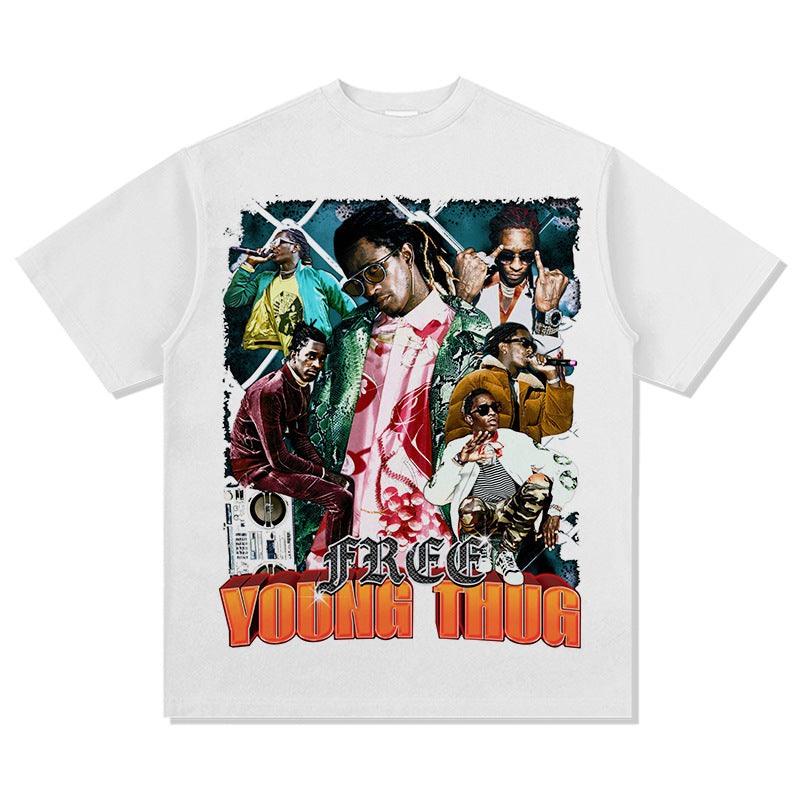 Cool t rapper hip hop Young Thug print vintage hiphop short sleeve t-shirt