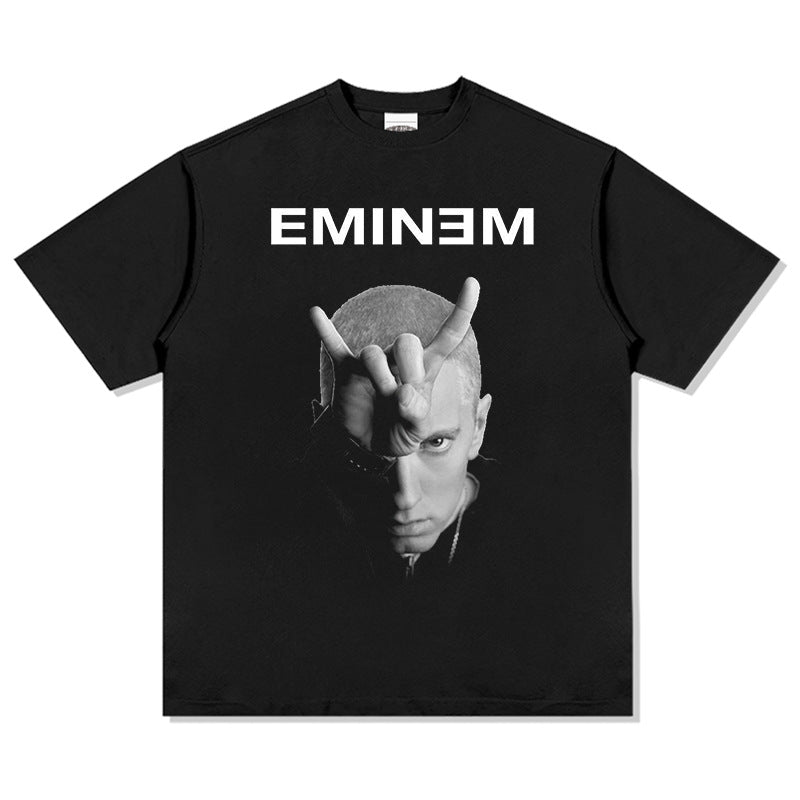 Streetwear masculino hip hop emperor Eminem vintage washed do old short sleeve t-shirt