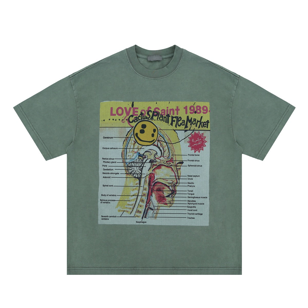 Vintage College Shirts Summer, Casual, Smiley Pattern Short Sleeve T-Shirt