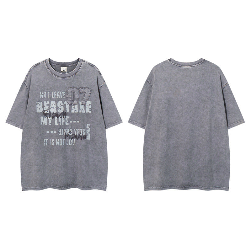 Y2K mens shirt retro loose summer round neck short sleeve T-shirt