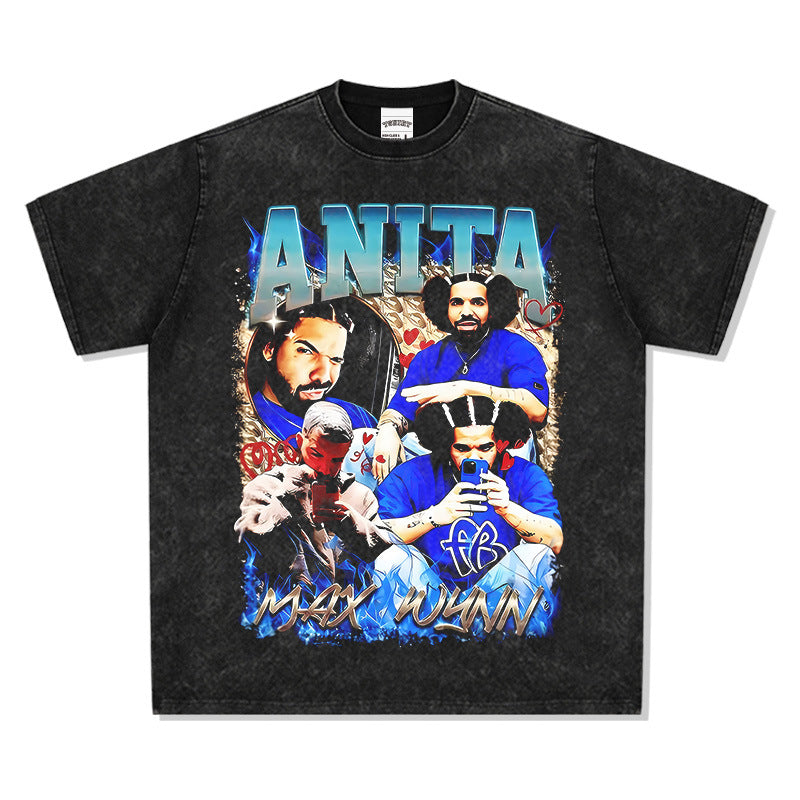 Marcas streetwear usa vintage hip hop Drake AnitaMaxWin print short sleeve t-shirt