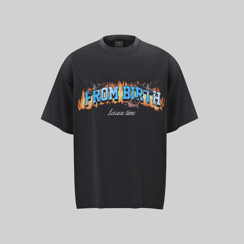 Camisas Retros Loose Crew Neck Short Sleeve T-Shirt