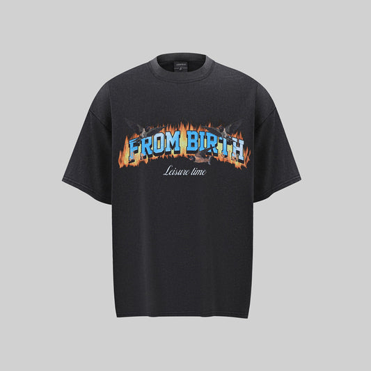 Camisas Retros Loose Crew Neck Short Sleeve T-Shirt