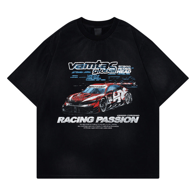 Racing oversized t shirt retro 2025 old short sleeve summer oversized racing print t-shirt