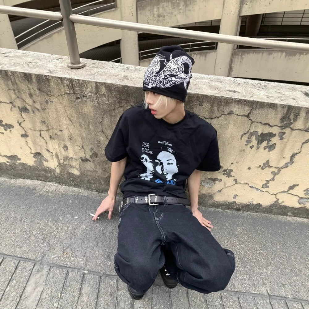 Streetwear Eua t shirt vintage portrait slogan printed Solona fabric cool round neck short sleeve t-shirt