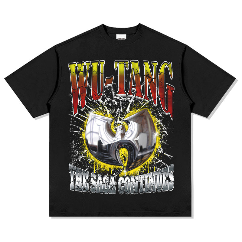 Streetwear masculino vintage hip hop WU-TANG print short-sleeved t-shirt