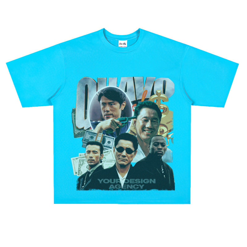 Film Star T Shirt Loose Japanese Style Retro Street Cotton T-shirt Men