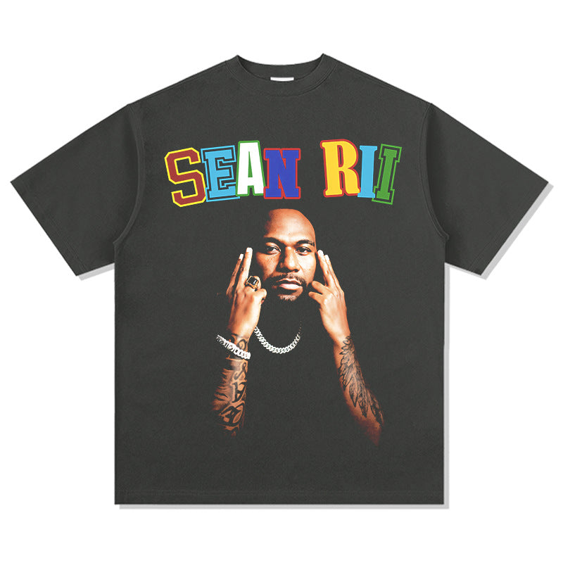 Streetwear masculino vintage hip hop SEAN RII Mockup print short sleeve t-shirt