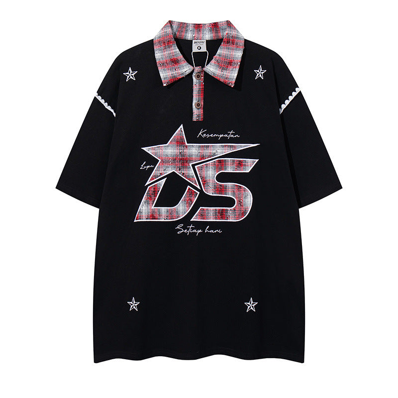 Camisetas streetwear Summer Vintage POLO Neck Casual Loose Short Sleeve T-Shirt