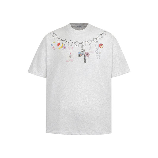 New York Hip Hop Style Vintage Necklace Printed Pendant Summer Casual Loose T-Shirt