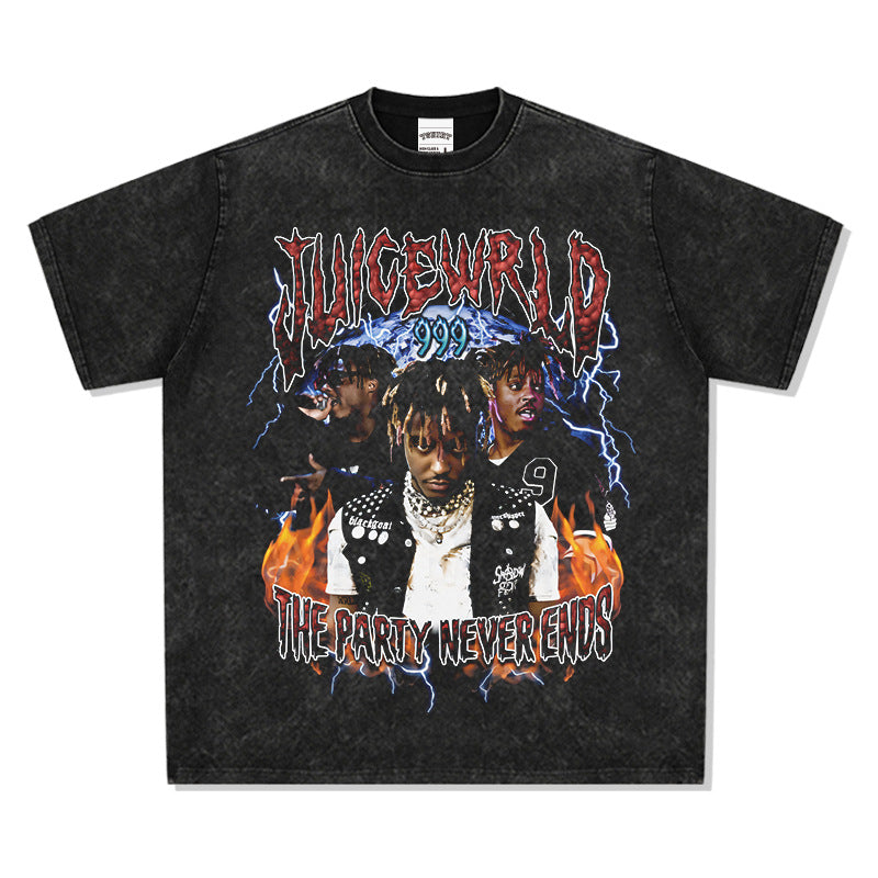 Streetwear masculino Juice Wrld hip hop print long sleeve short sleeve vintage T shirt