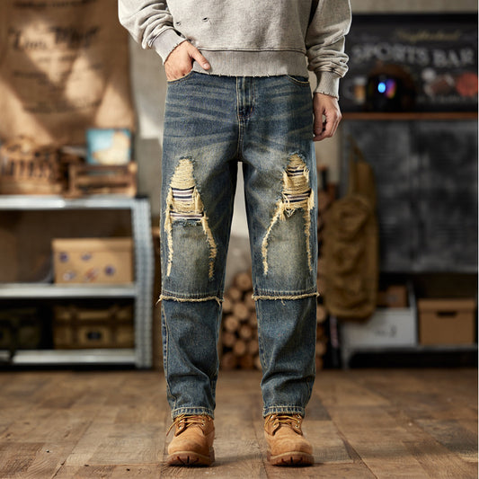 1990 Fashion Jeans Retro Ripped Old Jeans