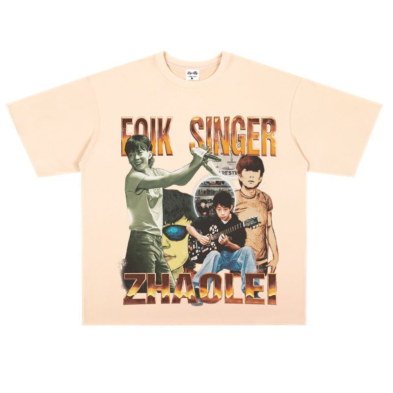 Film Star T Shirt Loose American Retro Street round Neck T-shirt Men and Women