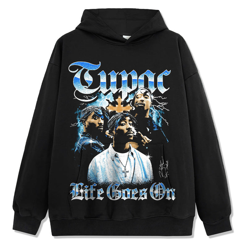 Marcas streetwear usa vintage tupac print hooded sweater