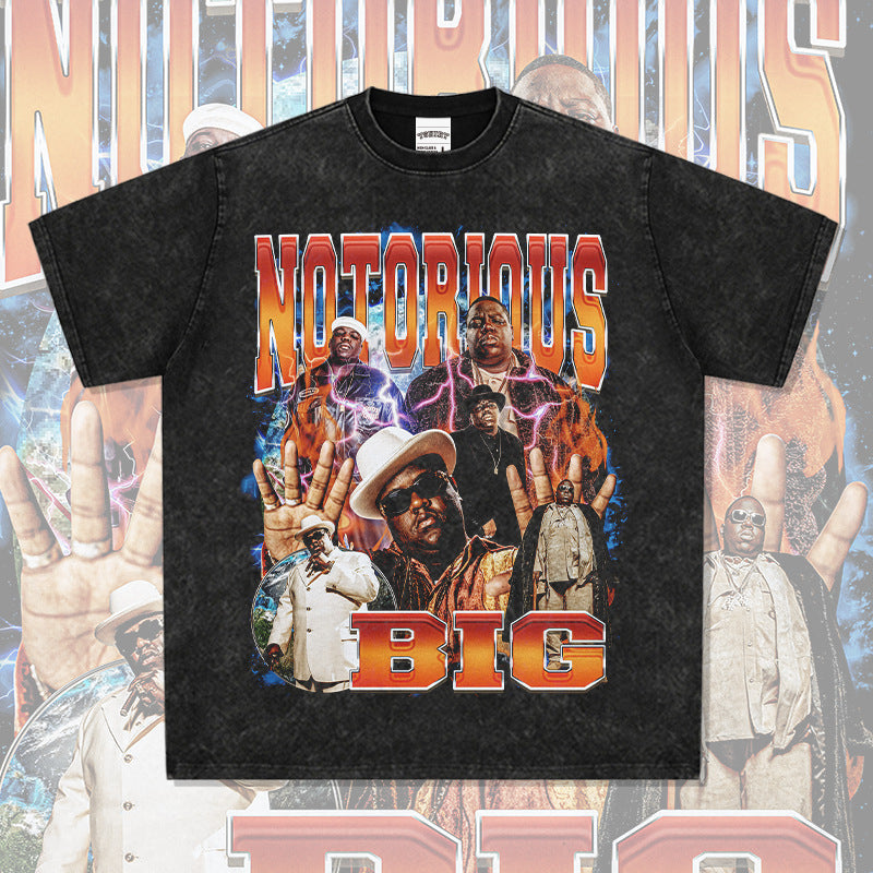 Outfit streetwear vintage, hip hop biggie print short sleeve t-shirt