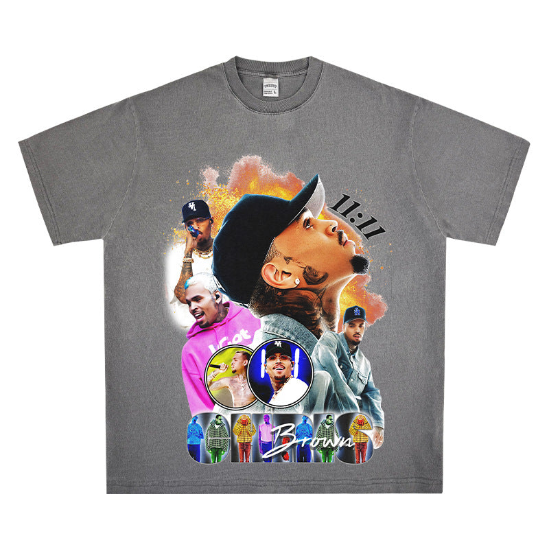 Streetwear masculino hip hop Chris Brown print short sleeve t-shirt