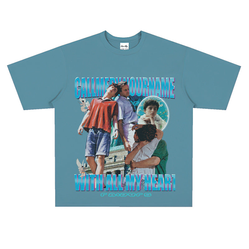 Film Star T Shirt Loose Heavy Retro Street American T-shirt Men and Women