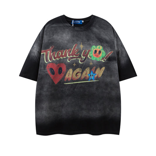Nyc T Shirt Vintage Washed Alphabet Print Crew Neck Short Sleeve T-Shirt Summer Loose Top
