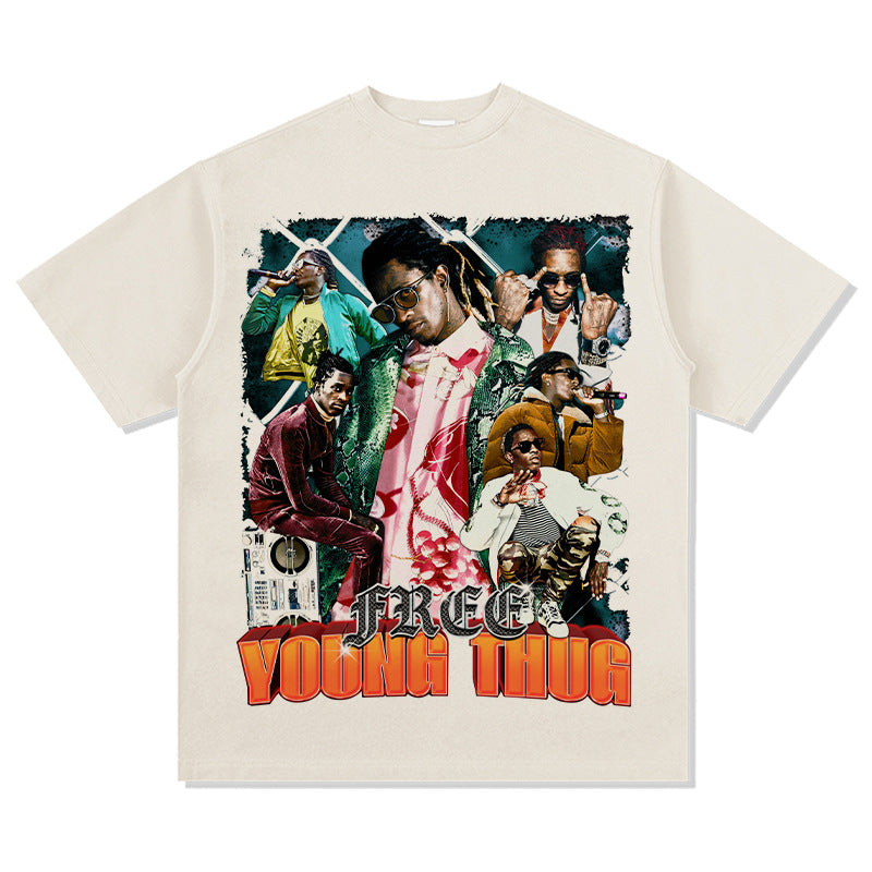Cool t rapper hip hop Young Thug print vintage hiphop short sleeve t-shirt