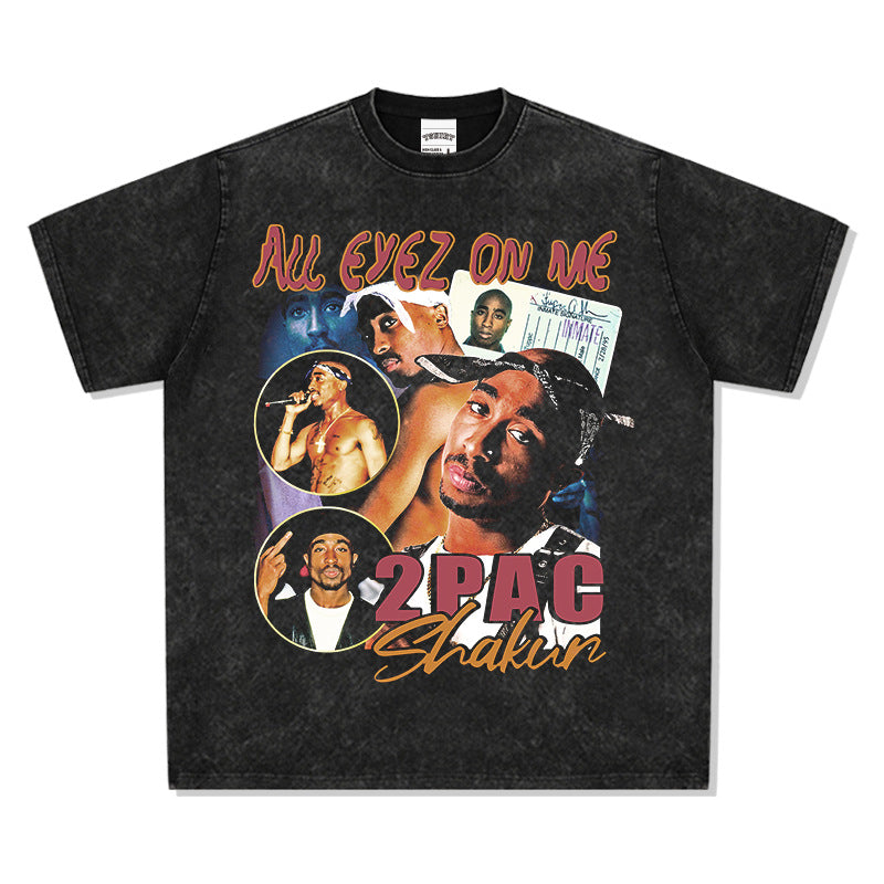 Cool t rapper hip hop tupac print vintage short sleeve t-shirt vintage