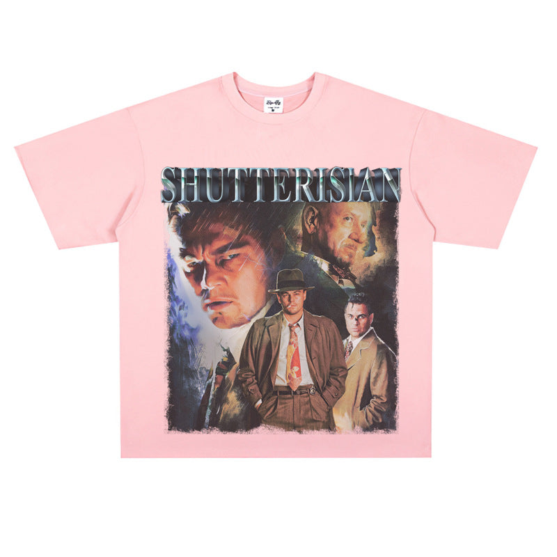 Film Star T Shirt Cotton Short Sleeve Loose Retro American T-shirt Men