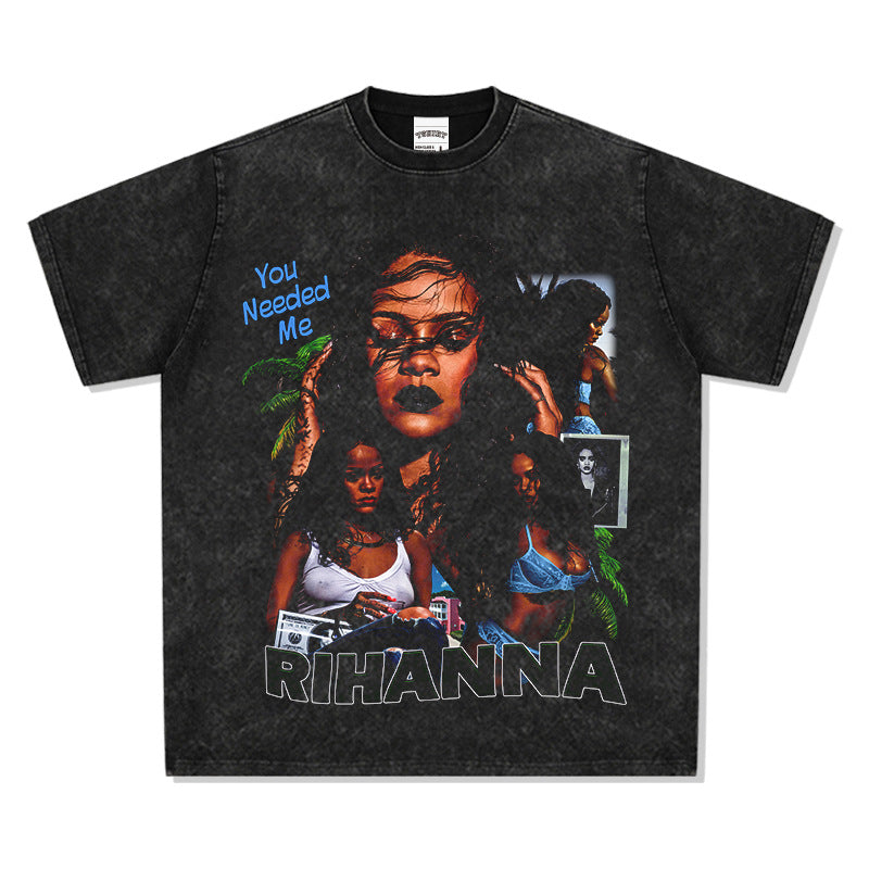 Cool t rapper hip hop rap Rihanna vintage print short sleeve top