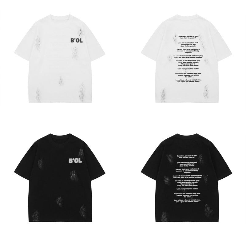 US drip outfits summer vintage done casual loose short sleeve T-Shirts