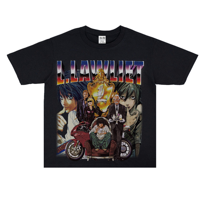 Film Star T Shirt Anime Retro Washed Distressed Flower Short Sleeve Loose T-shirt Men and Women