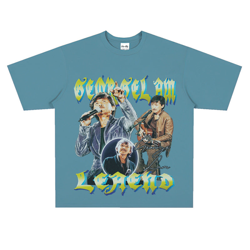 Film Star T Shirt Music Singer Lin Zixiang Loose Heavy Weight Retro Street Cotton T-shirt