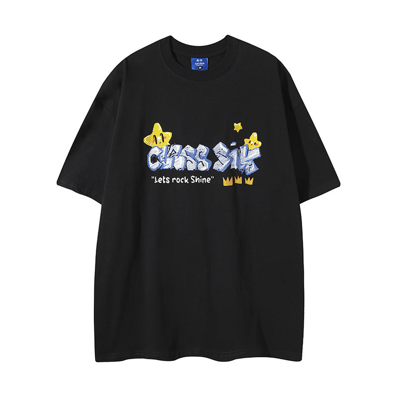 Nyc T Shirt Vintage Graffiti Linked Star Print Short Sleeve T-Shirt Summer Oversize Top