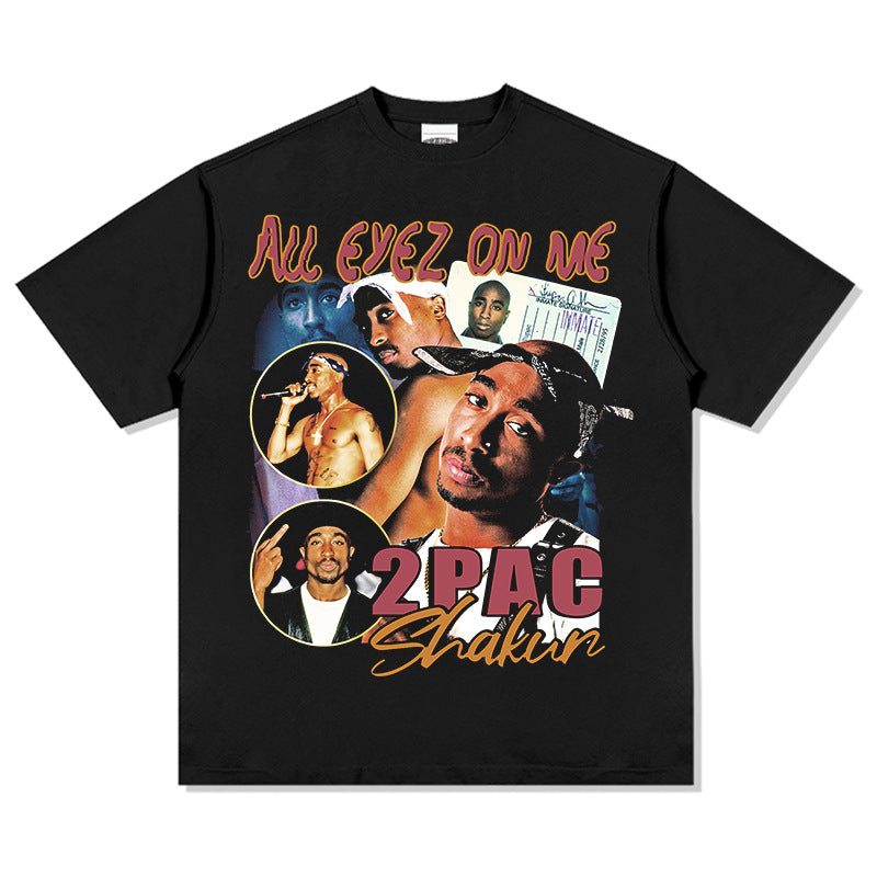 Cool t rapper hip hop tupac print vintage short sleeve t-shirt vintage