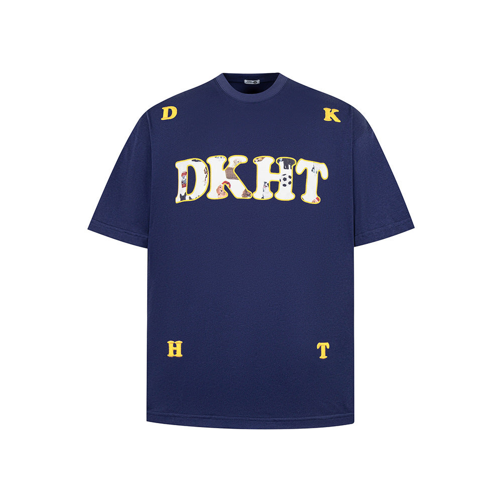New York Hip Hop Style Puppy Embroidered Short Sleeve T-Shirt