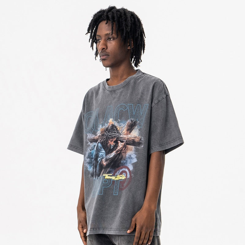 Vintage College Shirts Summer Character Print Short Sleeve T-Shirt