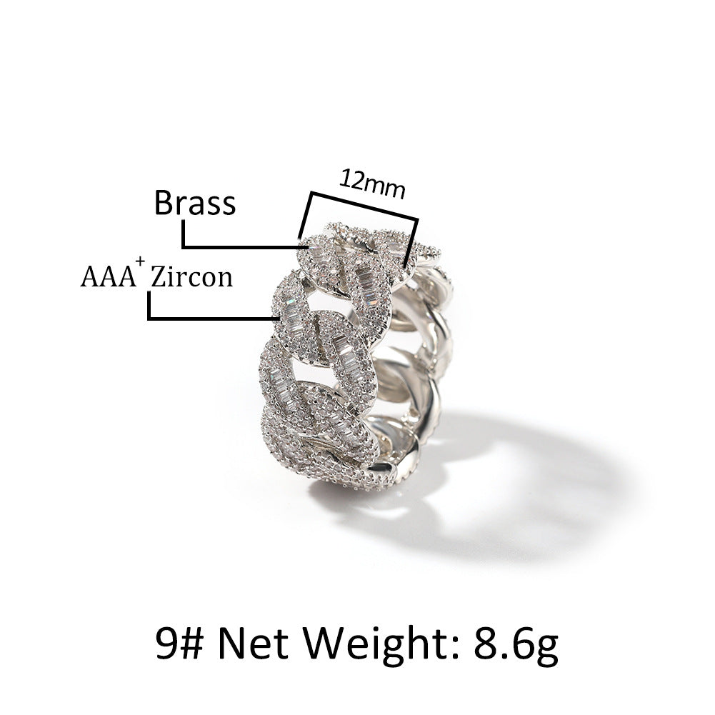 Rings Copper Square Diamond Hip Hop Moon Shaped Cuban Ring Spectrum