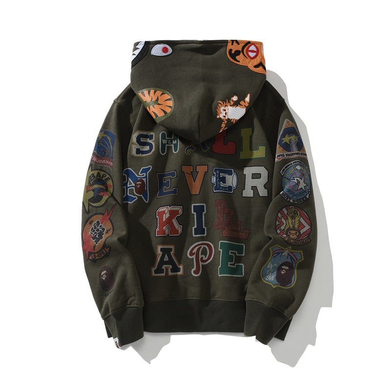 Ape Hoodie Joint Tiger Head Multi-pattern Printed Shark Hooded Cardigan Zip Sweater Jacket