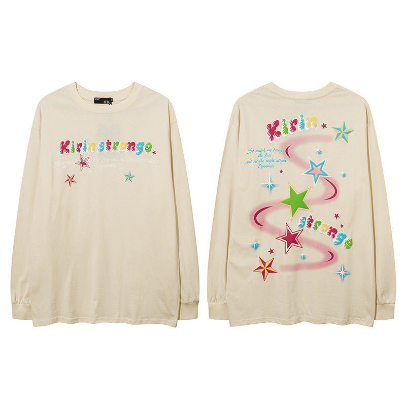 Vintage T Shirts Hip Hop Star Color Print Long Sleeve T-Shirt