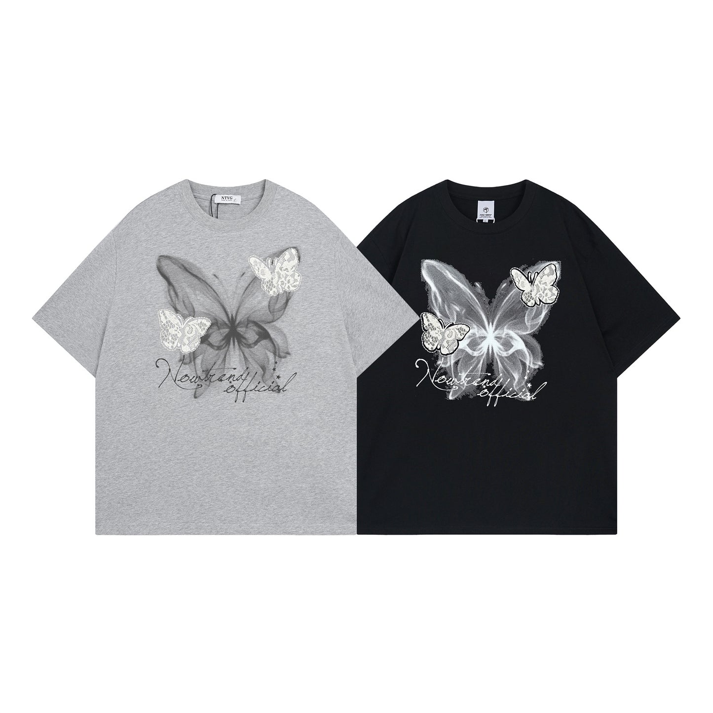 USA Vintage T-Shirt Stickers Lace Cloth Butterfly Men Summer Loose